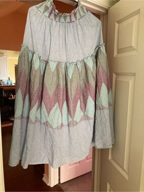 PEARL & CINDY Pastel Smocked Boho Top - Light Blue & Mint with Pink Accents